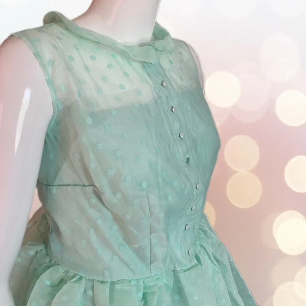 Unique Vintage Georgia Series Dot Organza Dress in Mint  Size2X - Picture 5 of 5